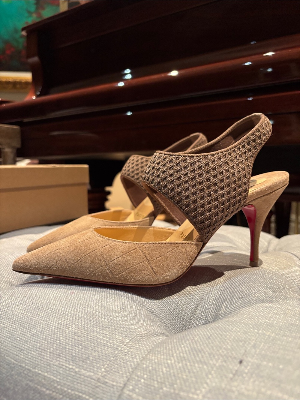 Authentic Christian Louboutin Taupe Pointed Slingback Heels with Red Soles